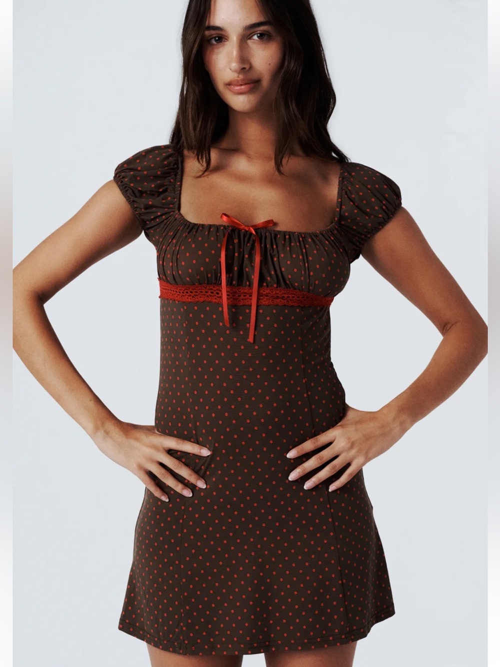 With Jean mini dress in brown polka dot NEW